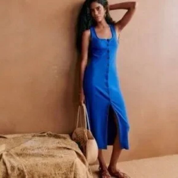 Sezane Fabiola Ribbed Button Front Dress. - Picture 9 of 9